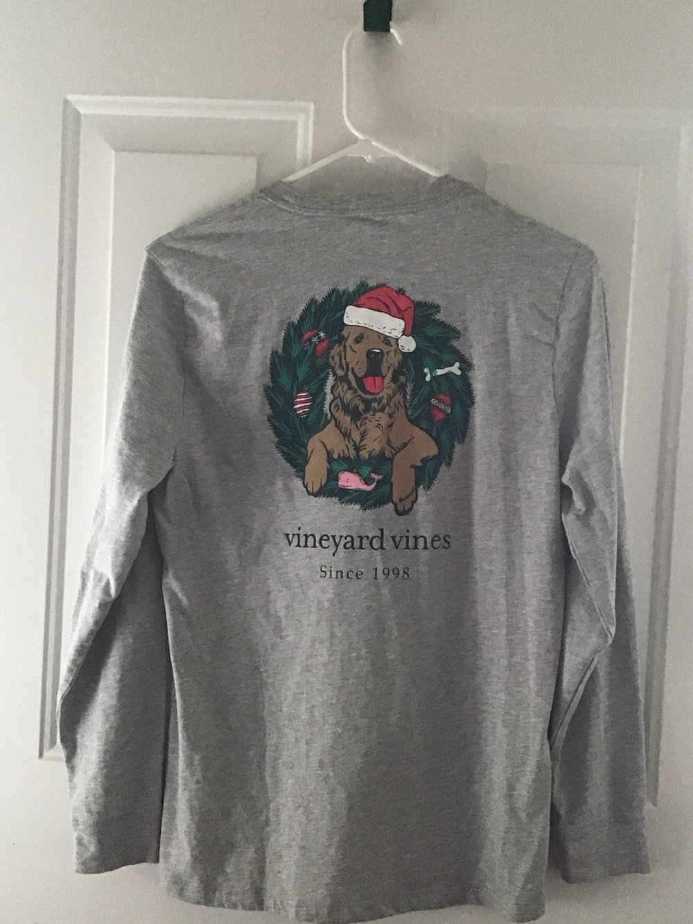 Vineyard Vines Kids Grey Long-Sleeve Holiday Dog Tee